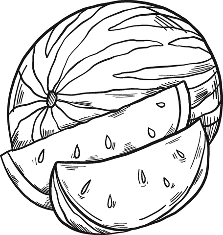 Watermelon And Slices Coloring Page